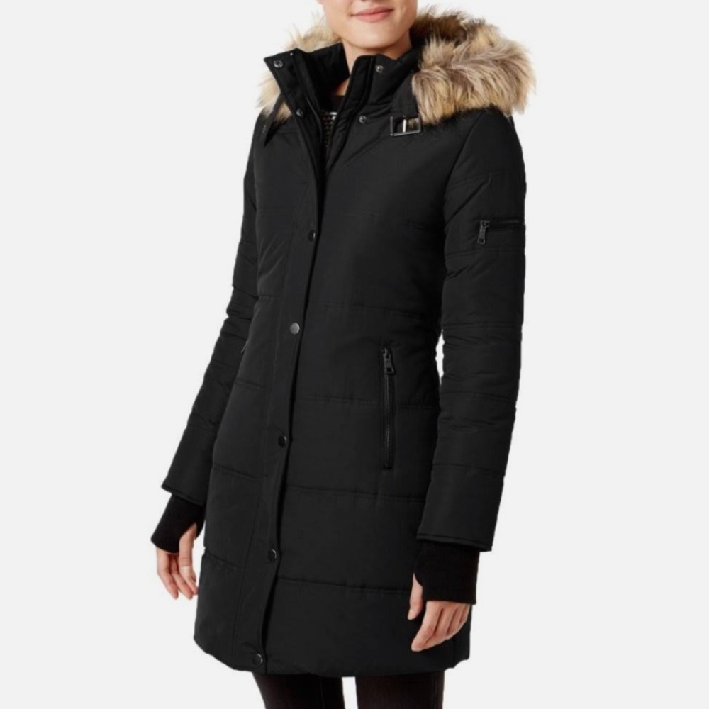 Faux fur hooded puffer jacket size S